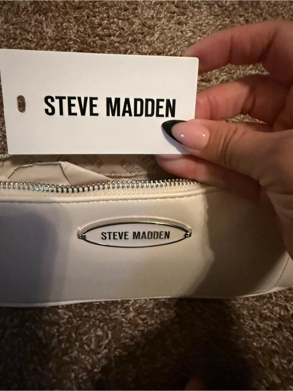 Steve Madden Cream Leather Wristlet with Silver Accents